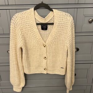 Abercrombie & Fitch Cream Waffle-Knit V-Neck Button Cardigan
